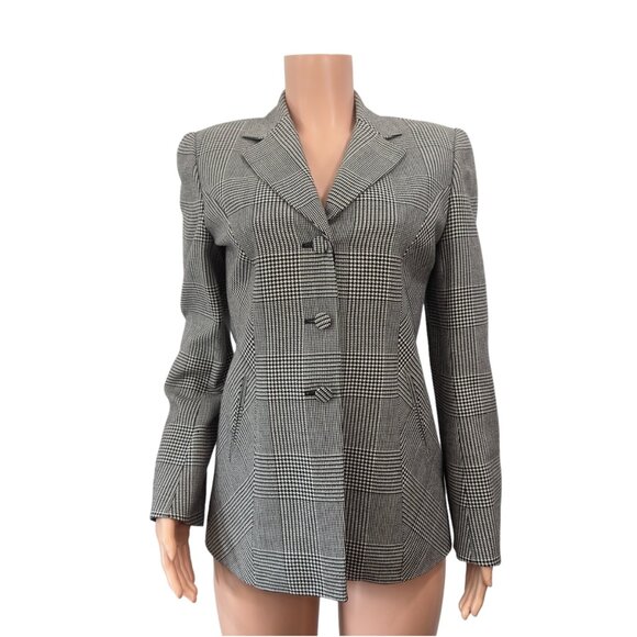 Carlisle Women's Houndstooth Blazer Jacket Size 6 100% Wool & Silk Made In Hong - Picture 11 of 12